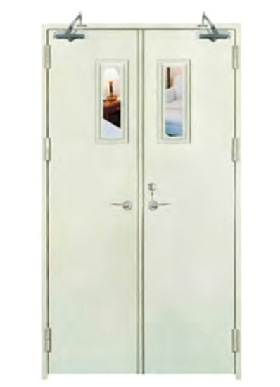 Steel double-leaf fire door with vision panel